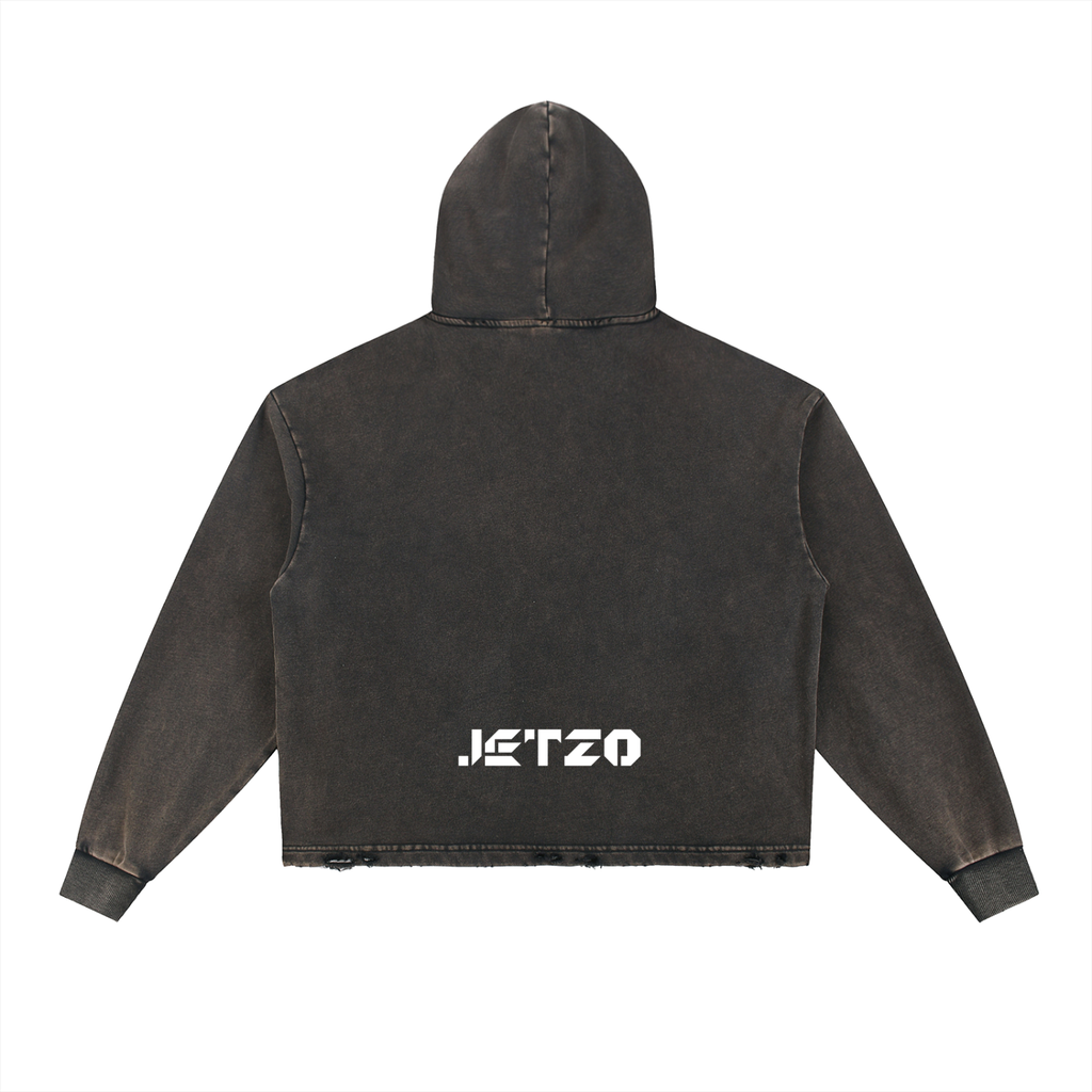 Vintage Washed Frayed-Hem Hoodie